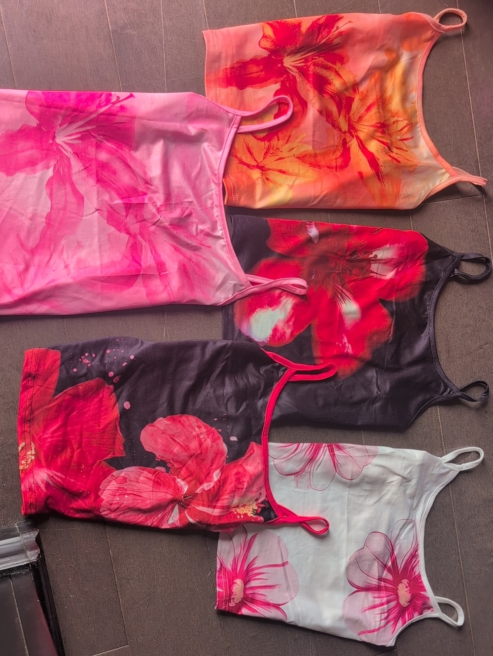 Floral Print Satin Cami Top - Pink, Black, White, Red & Orange